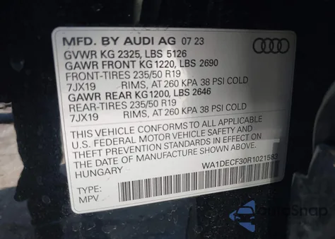2024 Audi Q3 Premium 45 Tfsi S Line Quattro Tiptronic from USA, damaged, VIN WA1DECF30R1021583